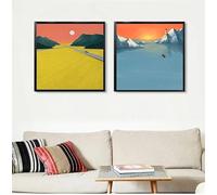 Póster de lienzo de paisaje abstracto, pintura de montaña moderna, arte de pared escandinavo, imagen para decoración del hogar y sala de estar (50 x 50 cm, 2 piezas sin marco)