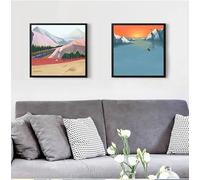 Póster de lienzo de paisaje abstracto, pintura de montaña moderna, arte de pared escandinavo, imagen para decoración del hogar y sala de estar (80 x 80 cm, 2 piezas sin marco)