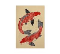 Póster de lienzo estilo tatuaje japonés Koi, decoración de dormitorio, paisaje, oficina, habitación, regalo, 30 x 45 cm