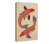 Póster de lienzo estilo tatuaje japonés Koi Fish para decoración de pared, pinturas para sala de estar, dormitorio, 40 x 60 cm
