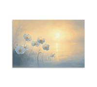 Póster de lienzo floral azul de playa de naturaleza, arte de pared, moderno amanecer costero, atardecer, flor del océano, impresión abstracta zen para sala de estar, dormitorio, oficina, apartamento