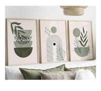 Póster de lienzo geométrico verde salvia bohemio nórdico, impresión de arte abstracto moderno, decoración del hogar para sala de estar, 30 x 50 cm, 3 piezas, sin marco