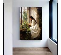 Póster de lienzo HD con impresión de una dama con flores para decoración de pared, para el hogar, sala de estar y dormitorio (60x80 cm, marco interior)