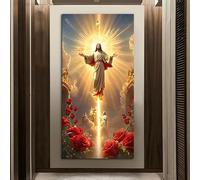 Póster de lienzo HD con la escena de la Ascensión de Jesús con una rosa, arte de pared clásico vintage, decoración para el hogar, sala de estar y dormitorio (70x120cm/marco interior)
