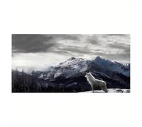 Póster de lienzo, moderno póster de lobo de montaña nevada, imagen artística de pared, para dormitorio, sala de estar, pasillo, obra de arte de pared 60x120cm/24x47in Sin marco