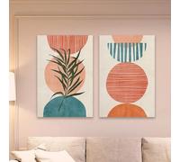 Póster de lienzo moderno y colorido con plantas tropicales, arte abstracto de pared, impresión moderna para sala de estar, decoración moderna del hogar (30 x 45 cm, 2 piezas sin marco)