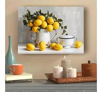 Póster de lienzo para decoración de pared: Bodegón de limones, jarra rústica, impresión artística de cítricos frescos (40x60 cm/sin marco)