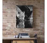 Póster de lienzo para pared con diseño de leopardo bebiendo agua juntos para sala de estar (30x40cm/Sin marco)