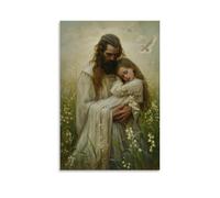 Póster de lienzo para pared de Jesús y los niños, obra de arte de Jesús abrazando a una niña pequeña para capilla del hogar, guardería, dormitorio, sala de estudio y áreas espirituales del hogar, 20 x