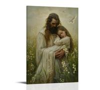 Póster de lienzo para pared de Jesús y niños, obra de arte de Jesús abrazando a una niña pequeña para capilla del hogar, guardería, dormitorio, sala de estudio y áreas espirituales del hogar, 30 x 45