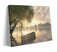 Póster de lienzo para pared, diseño de atardecer relajante, escena de agua, barco, paisaje para sala de estar, dormitorio, oficina, entrada y decoración acogedora del hogar, 30 x 45 cm