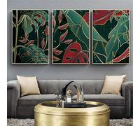 Poster de Lienzo-Pintura Pared Abstracta Hojas Bosque Plantas Lienzo Impreso Póster Sala Estar Cocina Oficina Pasillo Arte Imagen Decorativa Obra Arte-50W*60L cm/(20W*24L pulgadas)-3pcs Sin marco