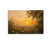 Póster de lienzo rústico con paisaje de atardecer y naturaleza otoñal, decoración retro de granja, adecuado para sala de estar, dormitorio, oficina, comedor, pasillo, hogar, 20 x 30 cm