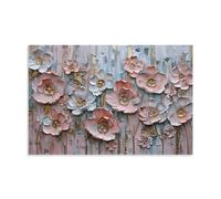 Póster de lienzo texturizado de flores rosas y blancas, arte moderno abstracto floral para pared, obra de arte grande con textura de flores, elegante decoración del hogar para pasillo de 40 x 60 cm