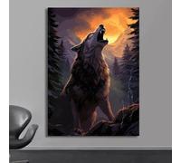 Póster de lobo blanco y luna, pintura en lienzo de lobo aullando, arte de pared moderno de vida silvestre para sala de estar, decoración del hogar, 50 x 70 cm (19,6 x 27,5 pulgadas), sin marco