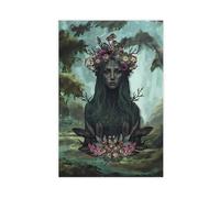 Póster de lona gótico de mujer guardiana del bosque para decoración de dormitorio, oficina, habitación, regalo, 60 x 90 cm