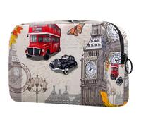 Póster de Londres con bolsa de cosméticos Big Ben de autobús rojo para mujer, bolsa organizadora de maquillaje grande con cremallera, multicolor, 18.5x7.5x13cm/7.3x3x5.1in, Neceser