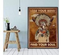 Póster de Lose My Mind Find My Soul de pared india americana nativa americana, decoración de tocado indio, regalo gracioso cartel de metal de 20 x 30 cm