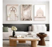 Póster de mandala con estampado islámico moderno bohemio beige, floral, para puerta de mezquita, lienzo, pintura de yoga, arte de pared, decoración del hogar (30 x 50 cm, 3 unidades)