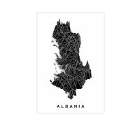 Póster de mapa de elevación de Albania, póster en lienzo, decoración de dormitorio, paisaje, oficina, habitación, regalo, 40 x 60 cm