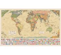Póster de mapa del mundo de la Tierra igual, diseño de mapa que muestra continentes en tamaño relativo real, laminado, 45,7 x 73,6 cm [amarillo]