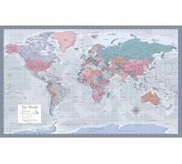 Póster de mapa del mundo laminado, mapa de la tierra, 45,7 x 73,6 cm (morado)