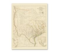 Póster de mapa vintage de Texas de 1841, cartografía de la era de la República histórica, impresión de geografía del estado antiguo, ilustración de encuesta del territorio de Texas antiguo, decoración
