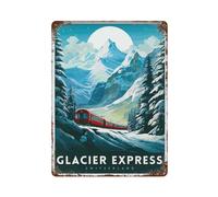 Póster de metal con diseño de tren expreso de los Alpes suizos, viaje escénico, Suiza, viajes, aventura alpina, decoración de pared, póster de metal moderno, decoración del hogar, bar, tienda