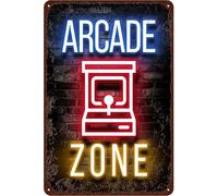 Póster de metal con efecto de neón, para sala de juegos, zona de arcade, habitación de niños, gamer, vintage, decoración de pared, póster de metal de 8 x 12 pulgadas