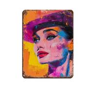 Póster de metal con pintura acrílica vibrante de Audrey Hepburn, arte elegante, retro, pintura de hierro, bar, cueva de personas, cafetería, garaje, decoración de pared, 30 x 40 cm