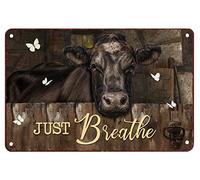Póster de metal con texto en inglés "Just Breathe Farm Cow", cartel decorativo de granja para tractor, letrero de metal vintage para decoración del hogar, letreros de aluminio rústico, arte de pared