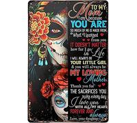 Póster de metal con texto en inglés «To My Mom I Am Sugar Skull Daughter» con texto en inglés «To My Daughter Life Gave Me The Gift of You Love Mom», para cocina, pub, cafetería, garaje, pared, calle