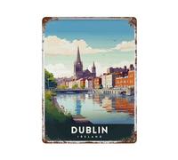 Póster de metal de 40 x 30 cm con paisaje urbano de Dublín, Irlanda, escena de bar, bar, decoración histórica, pub irlandés, 4 unidades