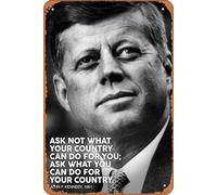 Póster de metal retro con texto en inglés "President John F. Kennedy Ask Not JFK", cita inspiradora, retrato, genial, grande, gigante, arte de 8 x 12 pulgadas
