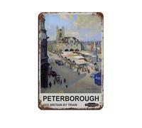 Póster de metal retro vintage de Peterborough British Rail Travel Retro, arte elegante, pintura de hierro, bar, cueva de personas, cafetería, garaje familiar, póster decorativo de pared, 20 x 30 cm