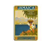 Póster de metal vintage de Jamaica Travel Poste, letrero de estaño, arte elegante, retro, pintura de hierro, bar, cueva, cafetería, familia, garaje, póster para decoración de pared, 20 x 30 cm