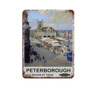 Póster de metal vintage de Peterborough British Rail Travel Retro Cartel de estaño de arte chic retro pintura de hierro bar gente cueva cafetería familia garaje póster decoración de pared 12 x 16