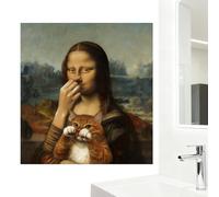 Póster de Mona Lisa para el baño con texto en inglés "Holding A Cat And Pinching Nose 30 x 40 cm, vintage, impermeable, divertidas, impresiones divertidas para el inodoro, cuadro estético de mal olor