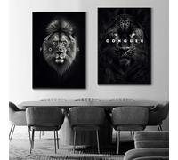 Póster de motivación animal, pantera, león, lienzo motivacional, impresiones, pintura en lienzo, enfoque, conquista, intrépido, mural, 50 x 75 cm, 2 piezas, sin marco