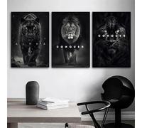 Póster de motivación animal, pantera, león, lienzo motivacional, impresiones, pintura en lienzo, enfoque, conquista, intrépido, mural, 50 x 70 cm, 3 piezas, sin marco