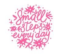 Póster de motivación: pequeños pasos cada día, letras. Decoración de vinilo para pared 54.6x56.2cm Pintura mural artística Rosa
