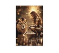 Póster de mujer guerrera león de Judá, arte de pared, hija del rey hijo de Dios Jesús, decoración inspirada en la fe, perfecta para sala de estar, dormitorio, sala de oración, estilo de 30 x 45 cm