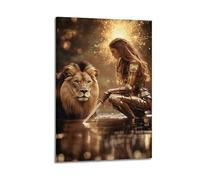 Póster de mujer guerrera león de Judá, arte de pared, hija del rey hijo de Dios Jesús, decoración inspirada en la fe, perfecta para sala de estar, dormitorio, sala de oración, estilo de sala de