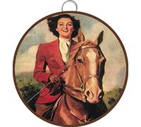 Póster de mujer montando a caballo con texto en inglés «You Don't Stop Riding When You Get Old», póster de mujer montando caballo, arte de pared, arte de pared, letrero de metal redondo de 15 x 15,2