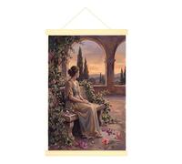 Póster de mujer para colgar en lienzo, arte de pared clásico romántico de flores vides ninguno pastel póster colgante con marco para dormitorio, sala de estar, oficina, decoración de 16 x 24 pulgadas
