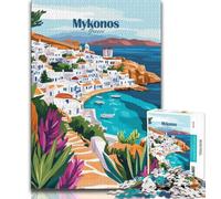 Póster de Mykonos, Grecia Rompecabezas de 1000 Piezas para Adolescentes Regalos Que ayudan a ejercitar el Cerebro Juguetes adictivos para Cultivar la Paciencia Gran Regalo 75x50cm
