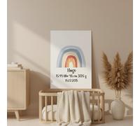Póster de nacimiento personalizado con nombre – Decoración de habitación infantil con arcoíris – Sin personalización