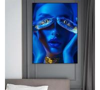 Póster de neón con diseño de serpiente, moderno, futurista, surrealista, mujer, arte de pared, impresiones en lienzo, pintura azul glam, decoración de paredes, 50 x 70 cm, sin marco