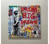 Póster de niño grafiti, pintura mural de grafiti "Sueña en grande", imágenes de decoración de oficina, pósteres e impresiones para sala de estar (marco de 70 x 70 cm)