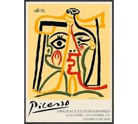 Póster de Pablo Picasso Arte abstracto en la pared《Jacqueline llevando un sombrero de paja》 de Pablo Picasso Grabados de personas Pintura en lienzo para decoración del hogar 40x50cm sin enmarcar